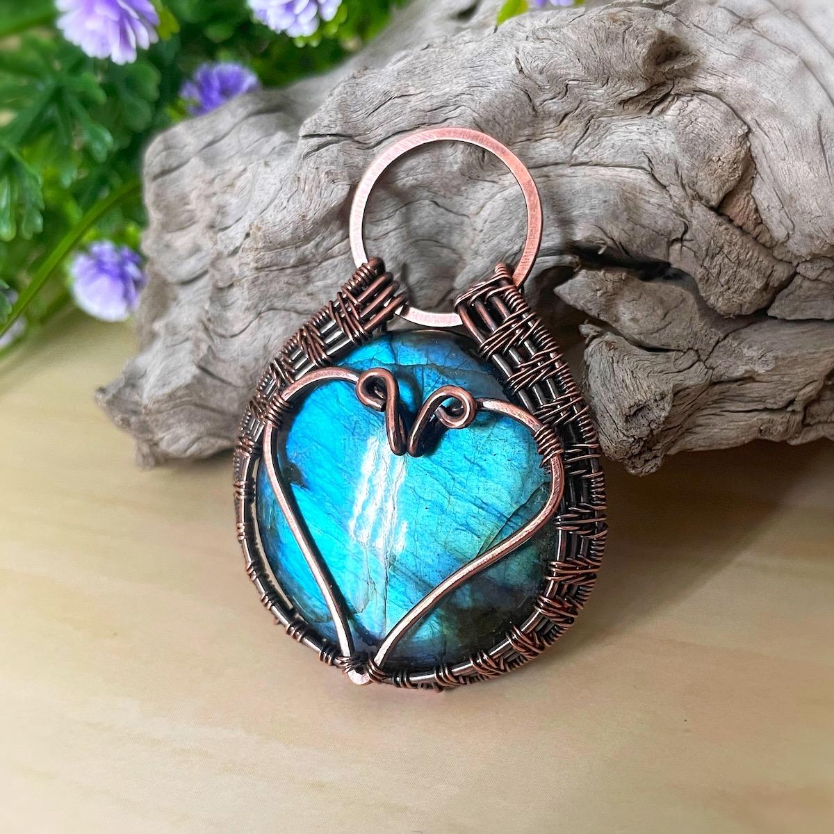 Wire wrapped Labrodite heart pendant